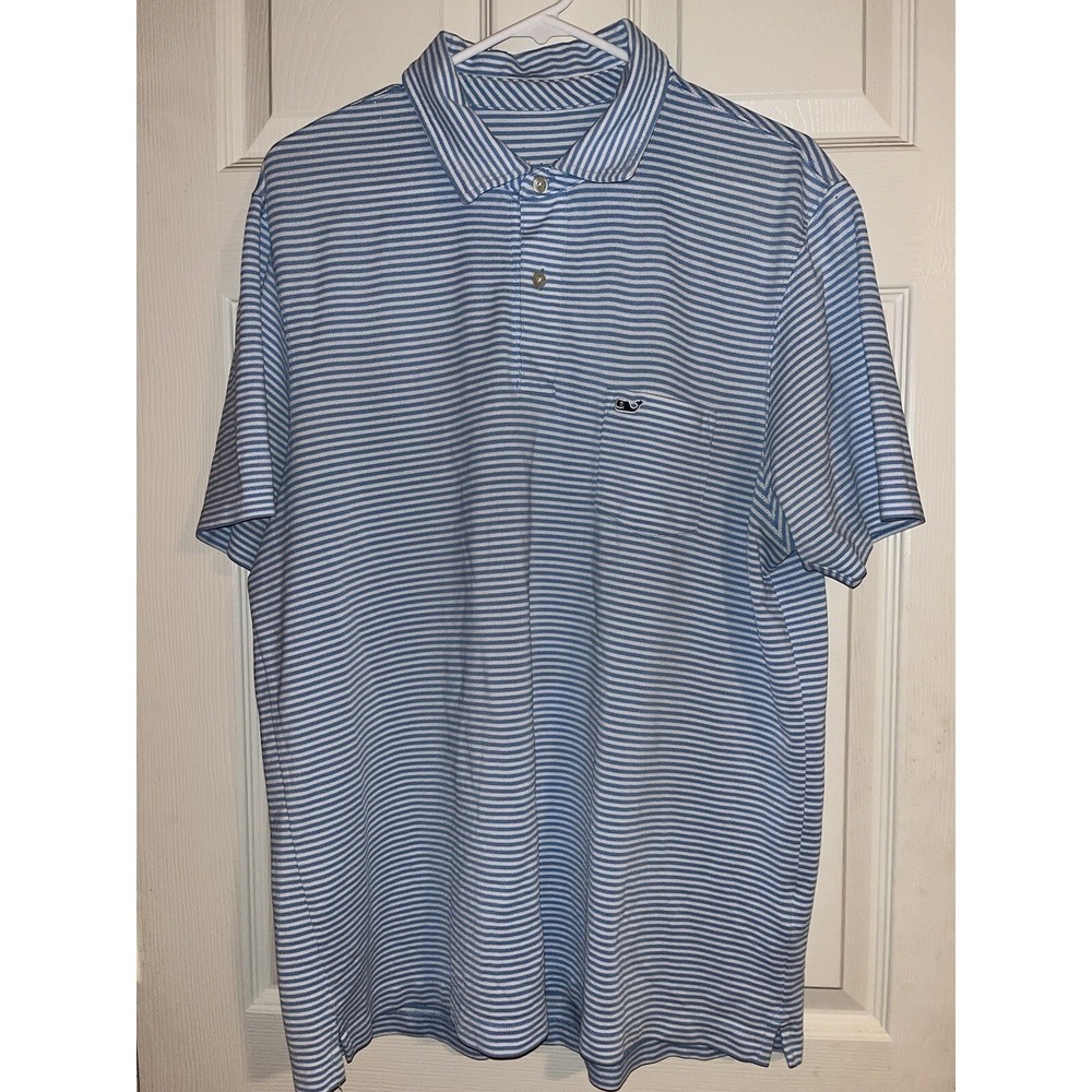Vineyard Vines Polo‎ Shirt Mens Extra Large Blue Stripe Spread Collar